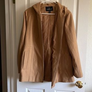 London Fog Hooded Zip Up Coat camel